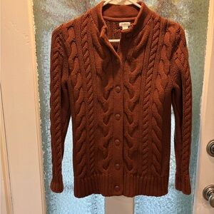 L.L. Bean Women's Cable-Knit Button Cardigan in Rust Brown XS 100% Cotton